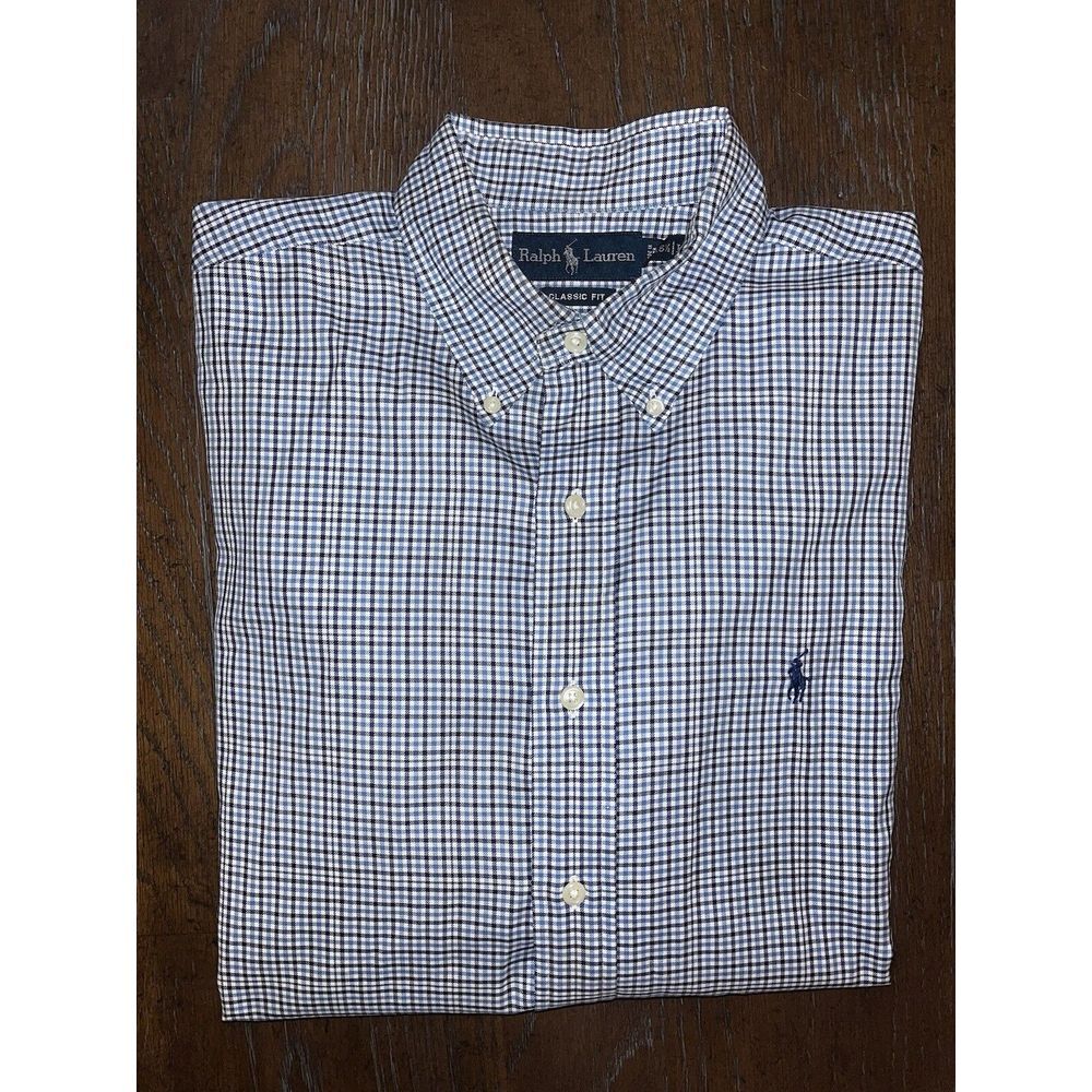 Polo Ralph Lauren 16 1/2 L Classic Fit Blue and White Gingham Check Button Down